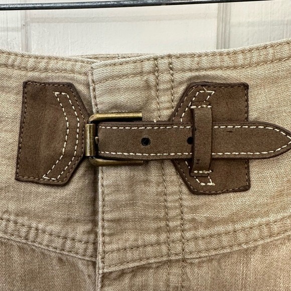 Ralph Lauren Mini Skirt Womens 14 Camel Tan 100% Cotton 4 Pocket Hem Slit - Picture 3 of 6